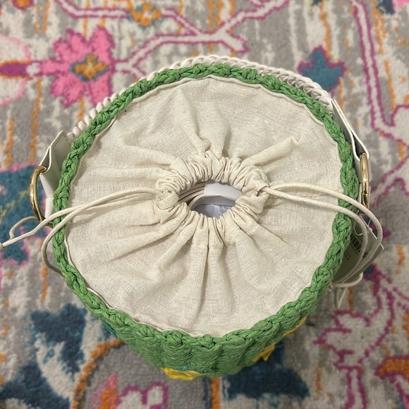 Anthropologie By Anthropologie Raffia Straw Lemon Fruit Bucket Bag Green NWT - Picture 9 of 12